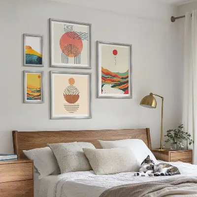 Abstract geometric landscape wall art set of 5 pieces