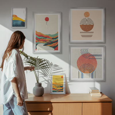 Set of 5 wall art pieces Abstract geometric landscapes