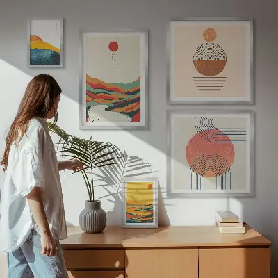 Abstract geometric landscape wall art set of 5 pieces