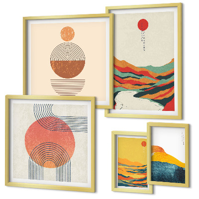Set of 5 wall art pieces Abstract geometric landscapes