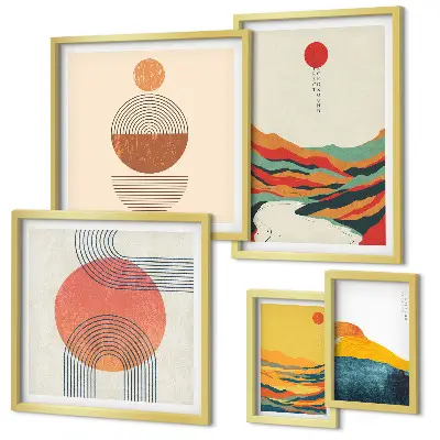 Abstract geometric landscape wall art set of 5 pieces