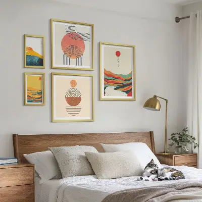 Abstract geometric landscape wall art set of 5 pieces