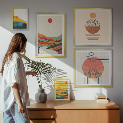 Set of 5 wall art pieces Abstract geometric landscapes