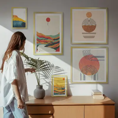Abstract geometric landscape wall art set of 5 pieces