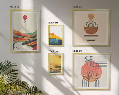 Abstract geometric landscape wall art set of 5 pieces