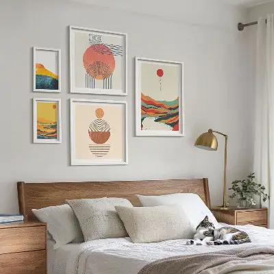 Abstract geometric landscape wall art set of 5 pieces