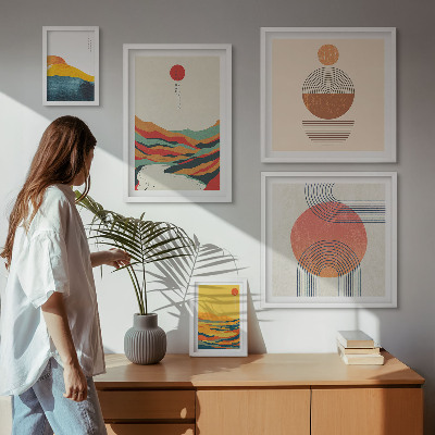 Set of 5 wall art pieces Abstract geometric landscapes