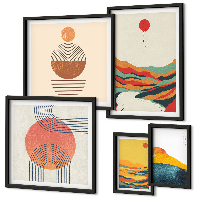 Set of 5 wall art pieces Abstract geometric landscapes