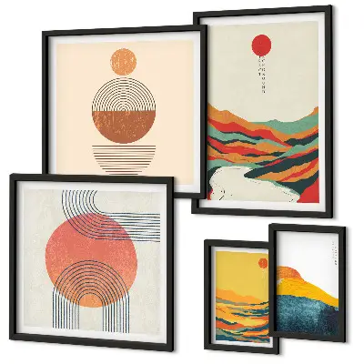 Abstract geometric landscape wall art set of 5 pieces
