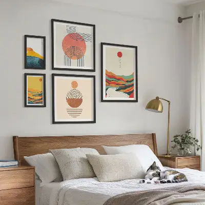 Abstract geometric landscape wall art set of 5 pieces