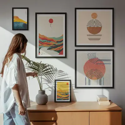 Abstract geometric landscape wall art set of 5 pieces