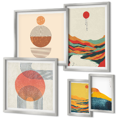 Set of 5 wall art pieces Abstract geometric landscapes