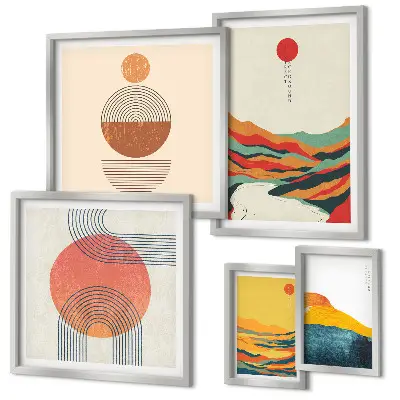 Abstract geometric landscape wall art set of 5 pieces