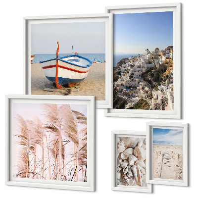 Framed photo set Landscapes, beaches, white buildings