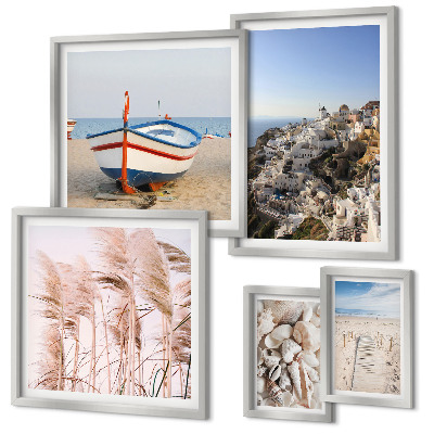 Framed photo set Landscapes, beaches, white buildings
