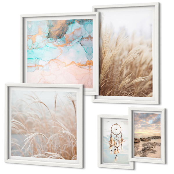 Set of 5 wall art pieces Natural boho ethno landscapes