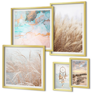Set of 5 wall art pieces Natural boho ethno landscapes