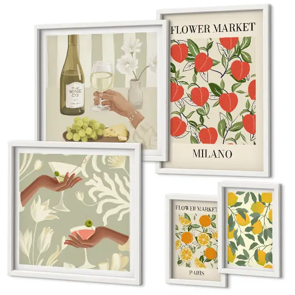 Framed photo set vintage fruit and flower botanical prints