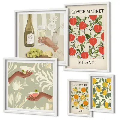 Framed photo set vintage fruit and flower botanical prints