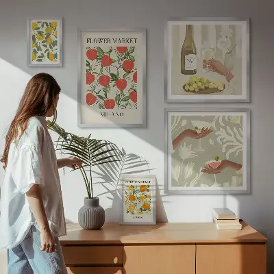 Framed photo set vintage fruit and flower botanical prints