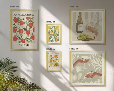 Framed photo set vintage fruit and flower botanical prints