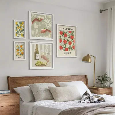 Framed photo set vintage fruit and flower botanical prints