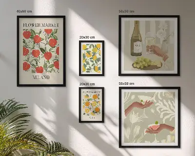 Framed photo set vintage fruit and flower botanical prints