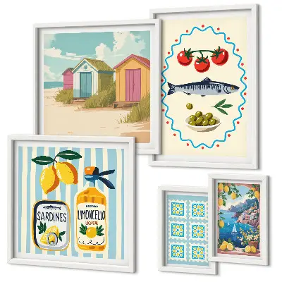 5-Piece Mediterranean Cuisine Wall Art Set vibrant Mediterranean food theme