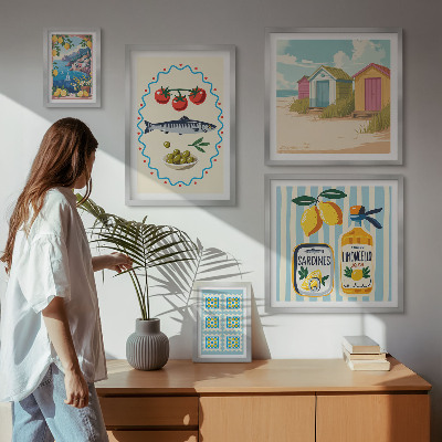 Set of 5 wall art pieces Mediterranean cuisine flavors