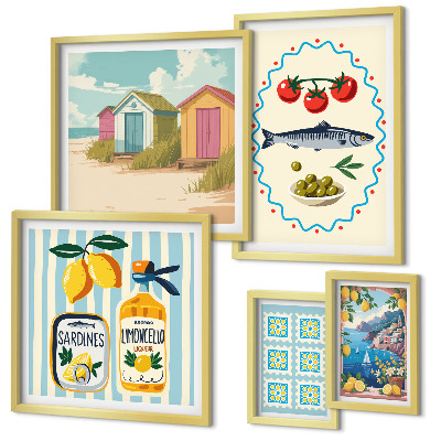 Set of 5 wall art pieces Mediterranean cuisine flavors