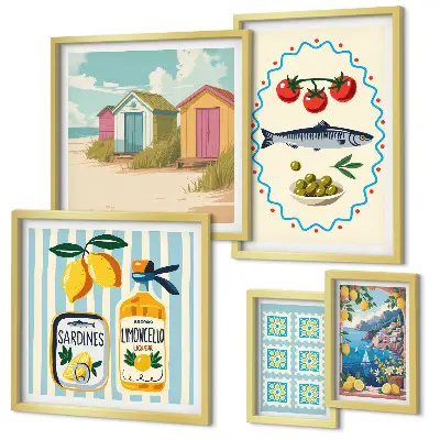 5-Piece Mediterranean Cuisine Wall Art Set vibrant Mediterranean food theme
