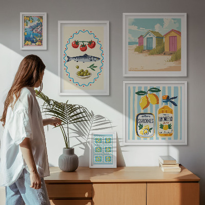 Set of 5 wall art pieces Mediterranean cuisine flavors