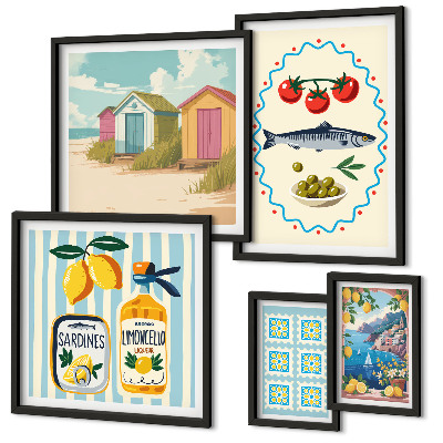 Set of 5 wall art pieces Mediterranean cuisine flavors