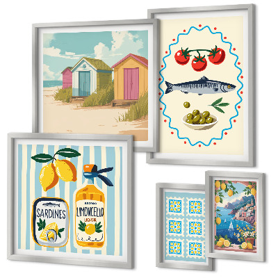 Set of 5 wall art pieces Mediterranean cuisine flavors
