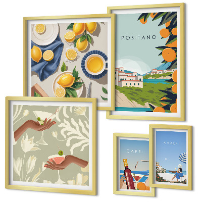 Set of 5 wall art pieces Italian Holidays Amalfi Capri