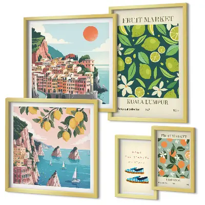 Tropical Fruit Holiday wall art set of 5 pieces