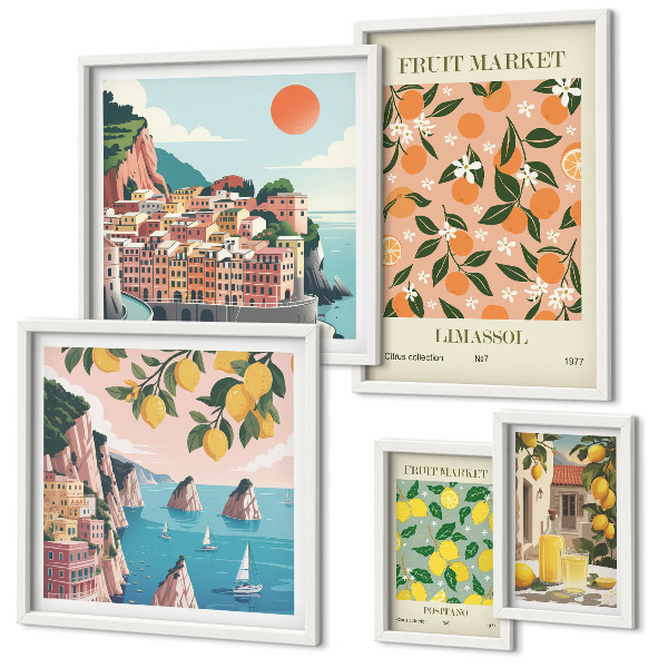 Set of 5 wall art pieces Seaside fruit markets