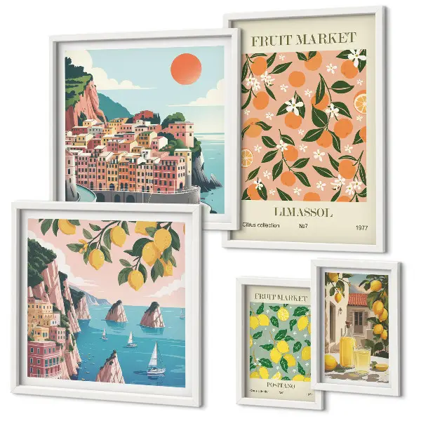 Seaside fruit markets wall art set of 5 pieces