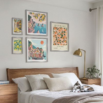 Set of 5 wall art pieces Seaside fruit markets