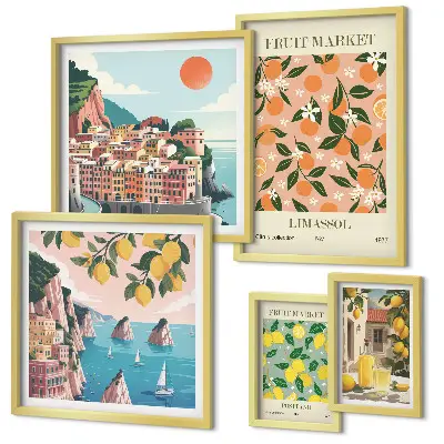 Seaside fruit markets wall art set of 5 pieces