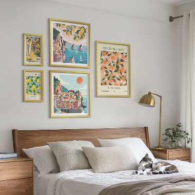 Set of 5 wall art pieces Seaside fruit markets