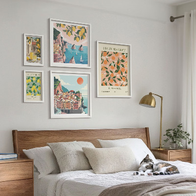 Set of 5 wall art pieces Seaside fruit markets