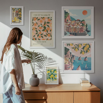 Set of 5 wall art pieces Seaside fruit markets