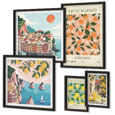 Set of 5 wall art pieces Seaside fruit markets