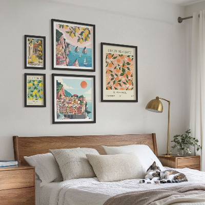 Set of 5 wall art pieces Seaside fruit markets