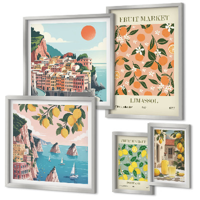Set of 5 wall art pieces Seaside fruit markets