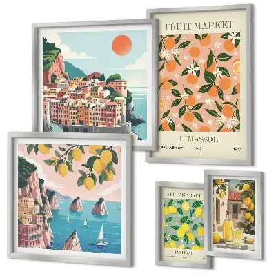 Seaside fruit markets wall art set of 5 pieces