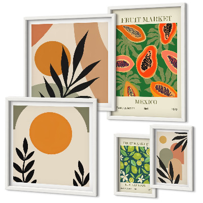 Set of 5 wall art pieces Tropical fruit retro motifs