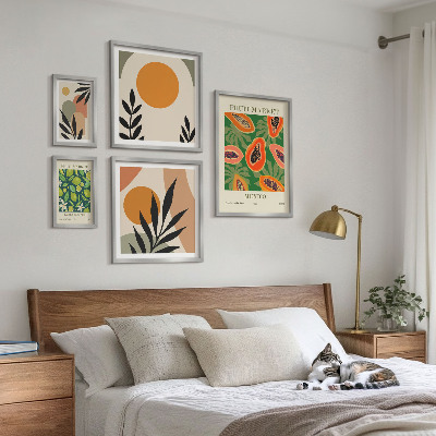 Set of 5 wall art pieces Tropical fruit retro motifs