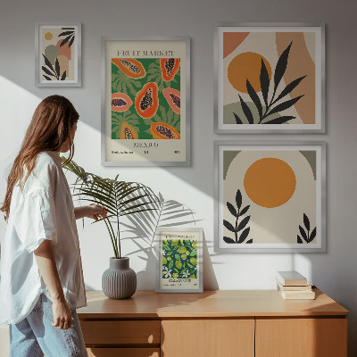 Set of 5 wall art pieces Tropical fruit retro motifs